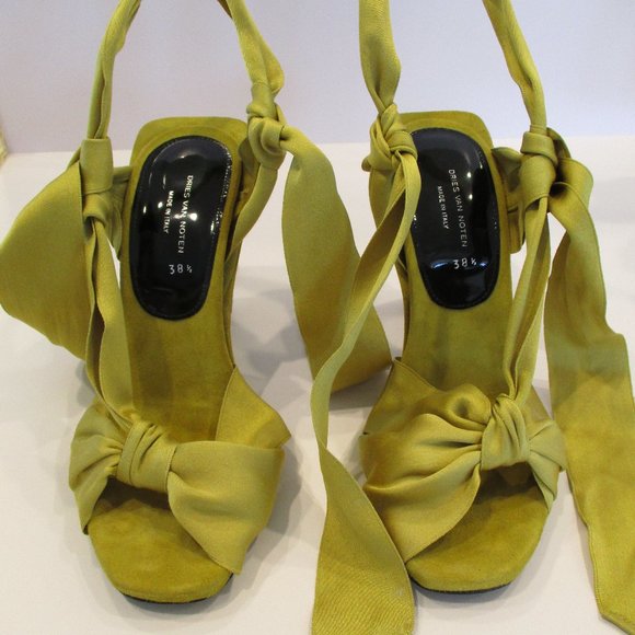 Dries Van Noten Shoes - Dries Van Noten Yellow Satin Sculptural Heels Euro 38.5